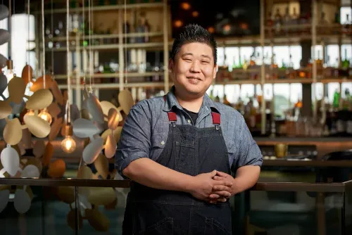 Chef James Kim behind the Wren sushi counter